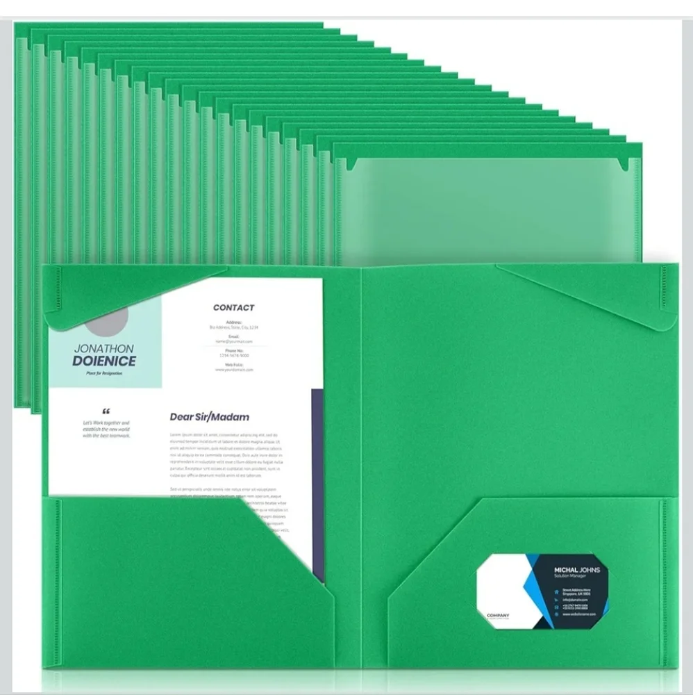 Henoyso 60 Pcs Plastic Folders with Clear Front Pockets Heavy Duty File Folde